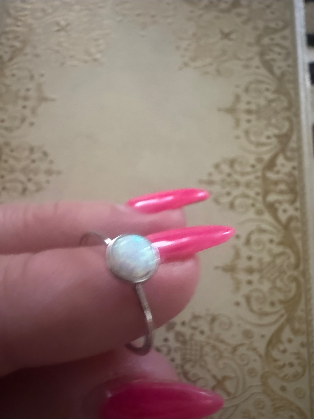 Opal Cabochon Sterling Silver Ring - White Opal